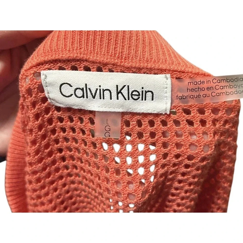 Calvin Klein Womens‎ Coral Mesh Logo Pullover Crewneck Sweater Top Size Large - Picture 5 of 6